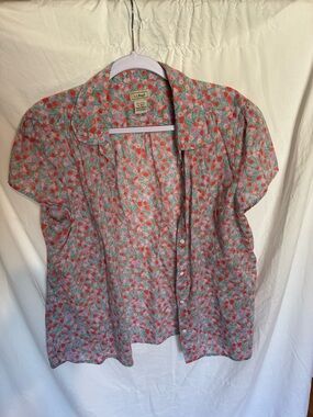 L.L. Bean Coral & Mint Floral Cotton Button-Up